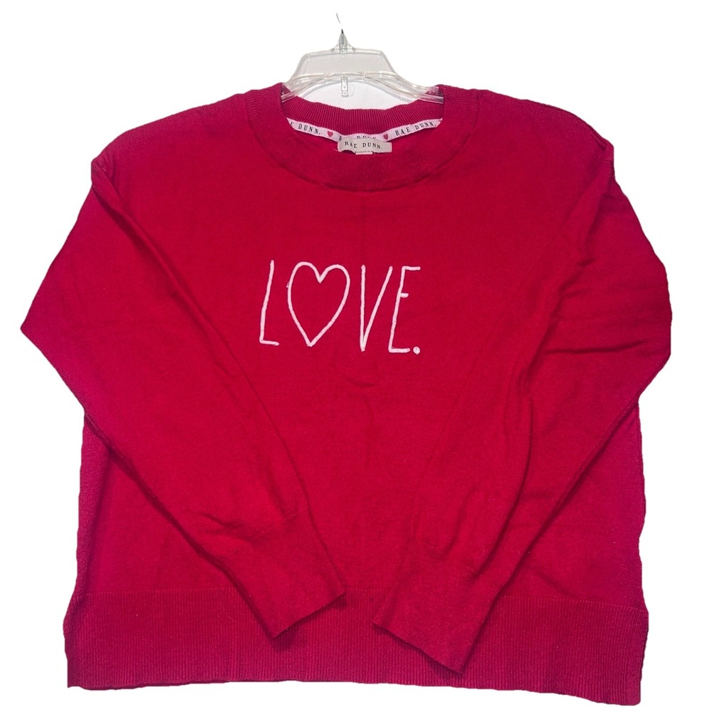 Rae Dunn Red "LOVE" Sweater Sz M Soft Stretch Valentine GrandmaCore
